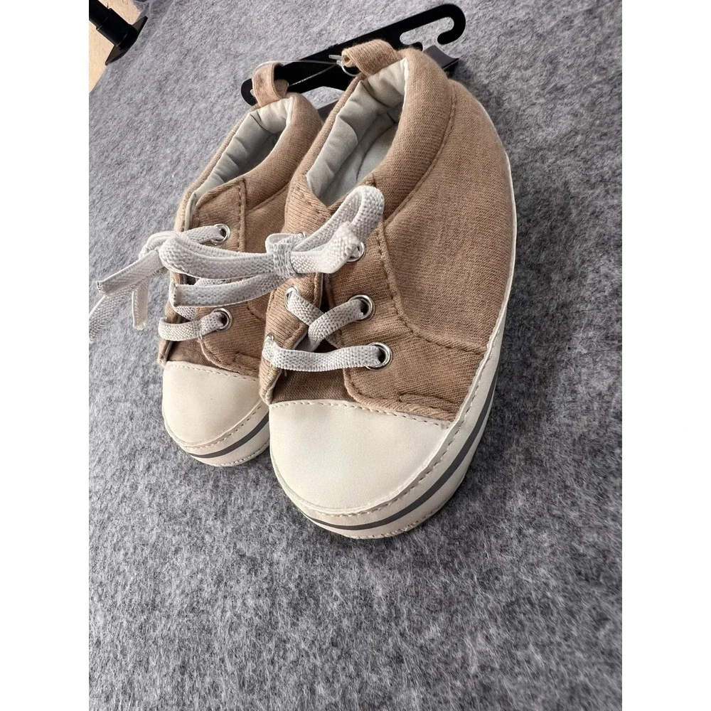 Carter's Child of Mine Canvas Sneakers 6-9m Tan Neutral Faux Leather Trim